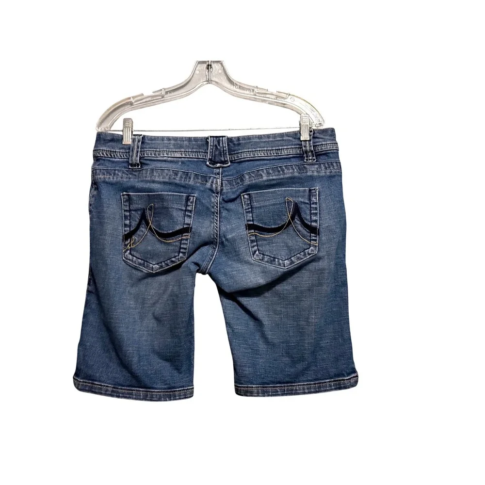 DKNY Jeans Womens Blue Denim Bermuda Shorts‎ Low Rise Medium Wash Embroidered 12